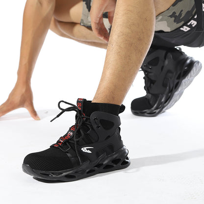 Zapatos de seguridad tejidos con mosca de tobillo alto, botas de seguridad, botas de trabajo informales de moda industrial
