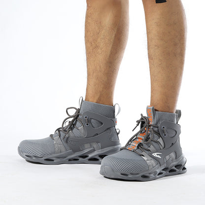 Zapatos de seguridad tejidos con mosca de tobillo alto, botas de seguridad, botas de trabajo informales de moda industrial