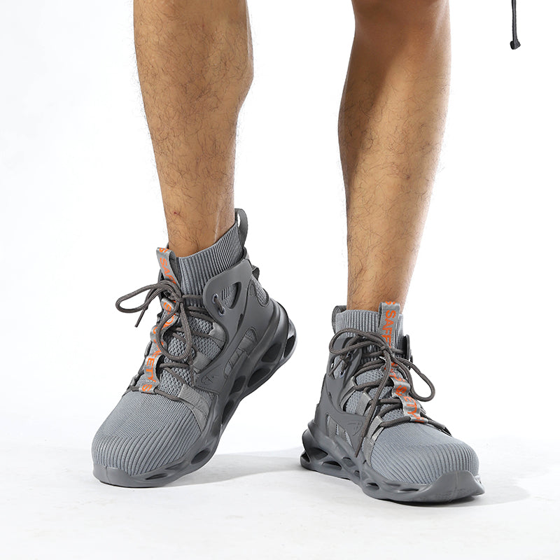 Zapatos de seguridad tejidos con mosca de tobillo alto, botas de seguridad, botas de trabajo informales de moda industrial
