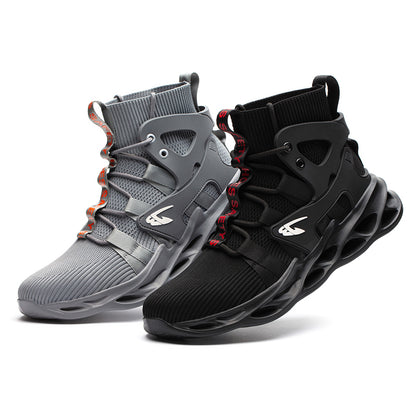 Zapatos de seguridad tejidos con mosca de tobillo alto, botas de seguridad, botas de trabajo informales de moda industrial