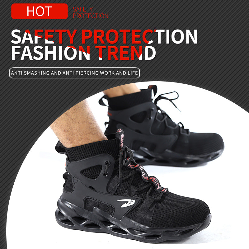 Zapatos de seguridad tejidos con mosca de tobillo alto, botas de seguridad, botas de trabajo informales de moda industrial