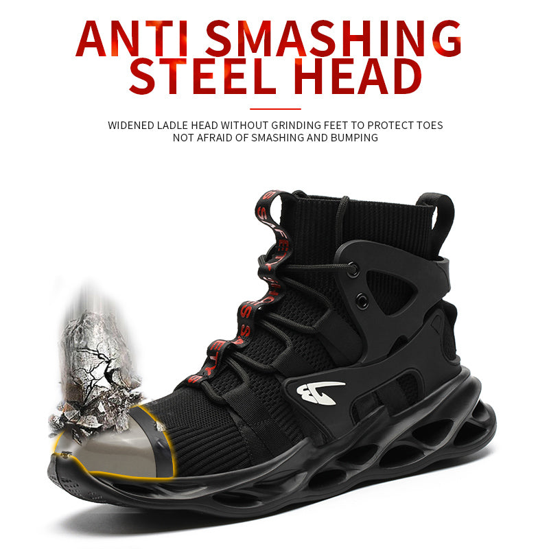 Zapatos de seguridad tejidos con mosca de tobillo alto, botas de seguridad, botas de trabajo informales de moda industrial