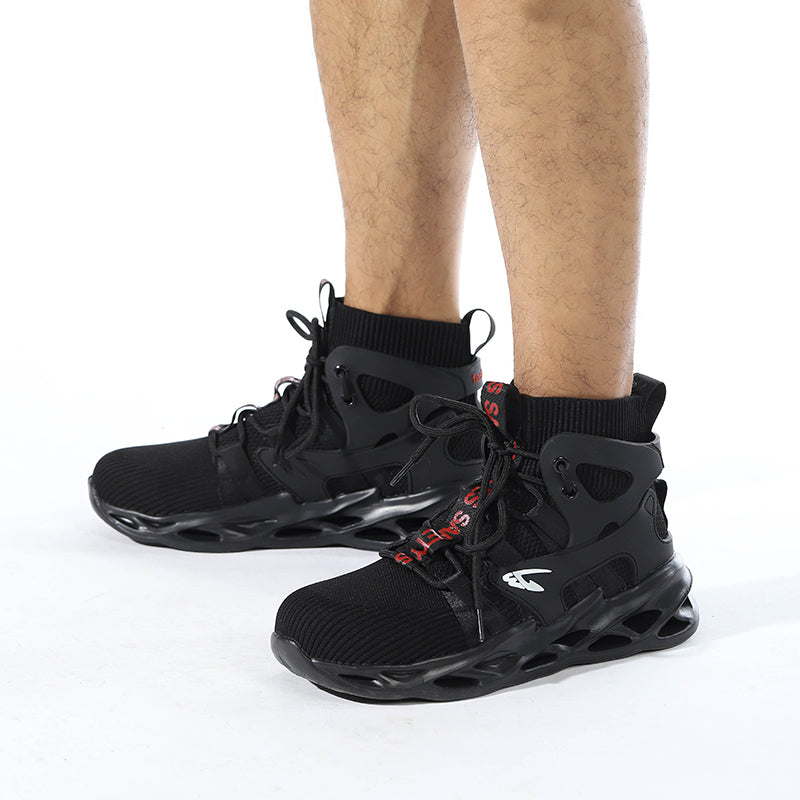 Zapatos de seguridad tejidos con mosca de tobillo alto, botas de seguridad, botas de trabajo informales de moda industrial